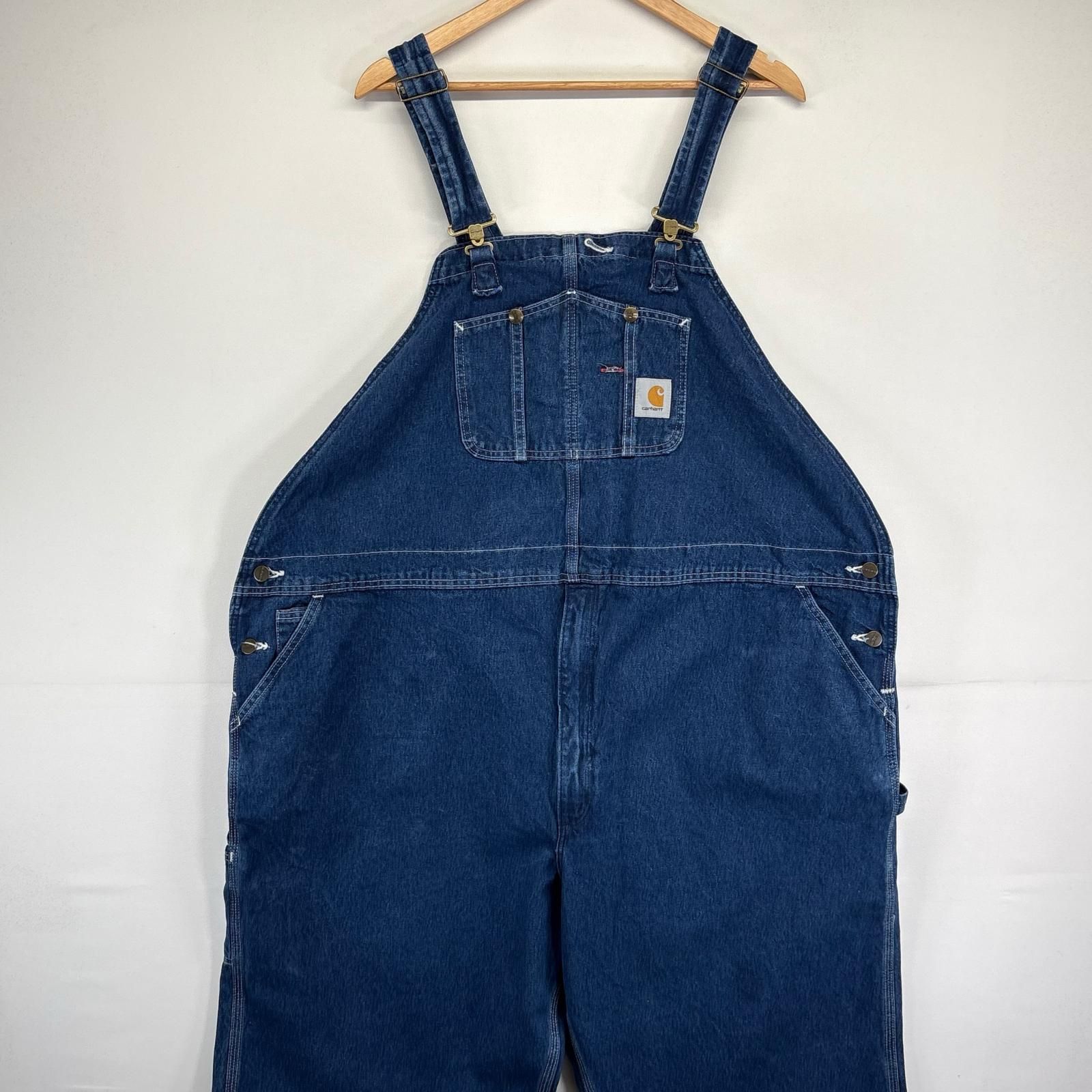 古着 カーハート Carhartt オーバーオール デニム ワンポイントロゴ 大きいサイズ オーバーサイズ ワーク w 54 L 30 ブルー メンズ