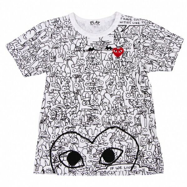 プレイ コムデギャルソンPLAY COMME des GARCONS×Matt Groening ザ・シンプソンズプリントワッペンTシャツ 白黒赤S