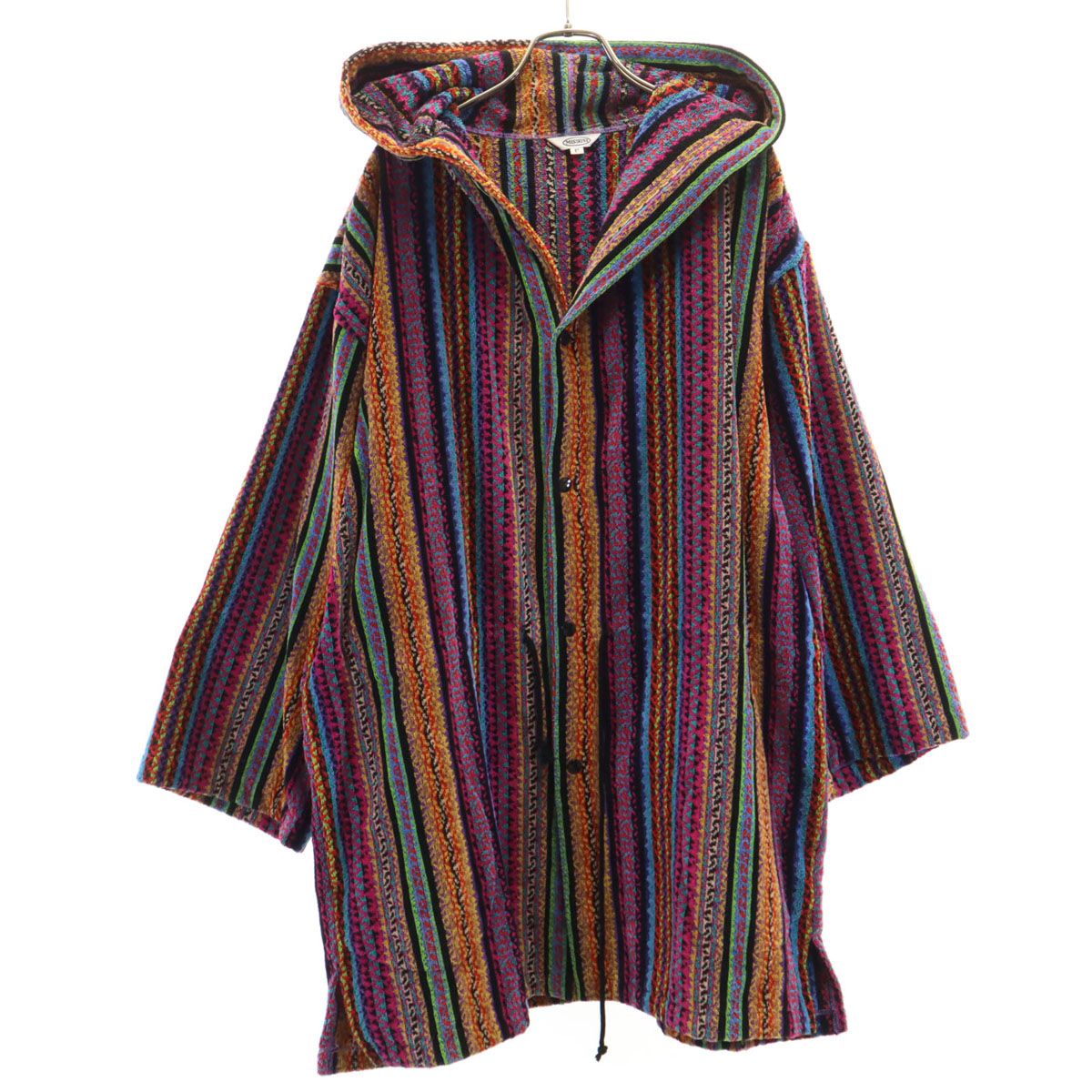 〈 MISSONI 〉カラフル ニット 長袖 ガウン コート アウター おしゃれ Missoni ミッソーニ フード付き ガウンコート F ピンク系 メンズ 古着