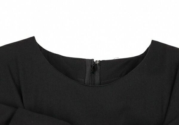 ウールギャバフロントリボンデザインプリーツ切替ノースリーブワンピース 黒XS