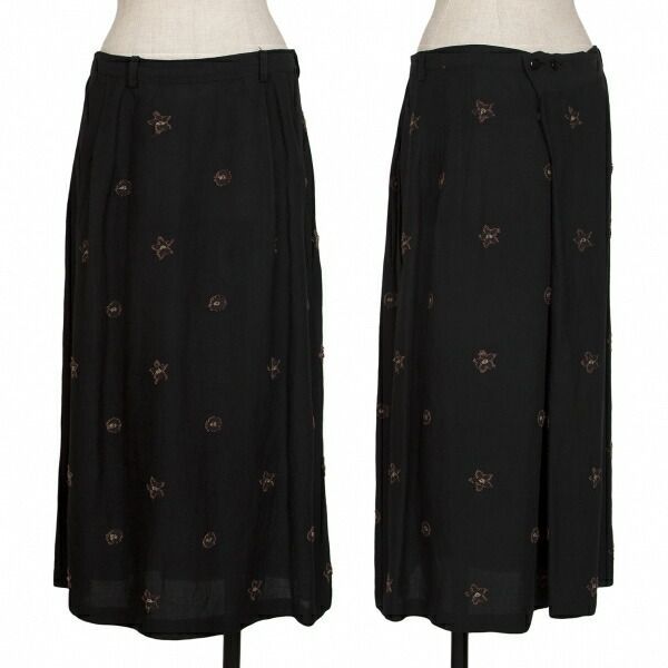 ワイズY's リネンレーヨンフラワー刺繍スカート 黒M位