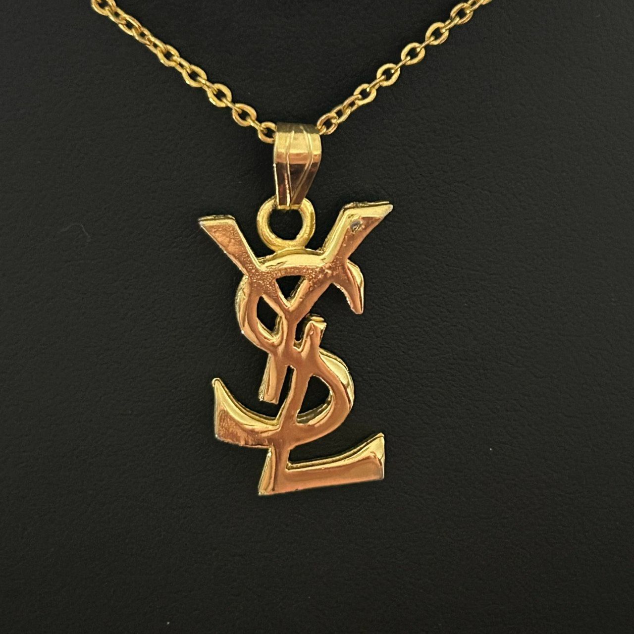 YSL ロゴ ネックレス ダブルチェーン Yves Saint Laurent YSL ロゴネックレス ゴールドカラー 社外チェーン