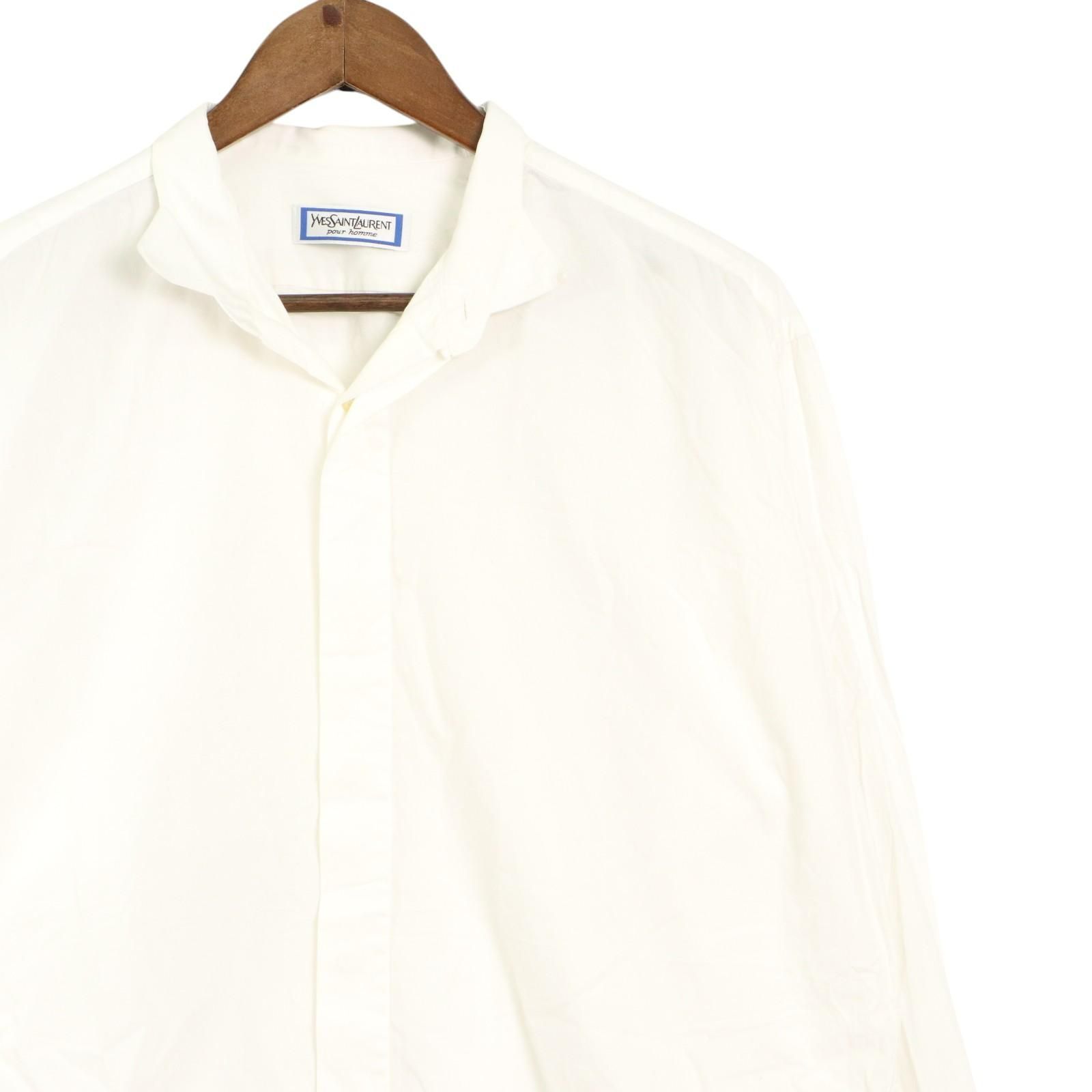 80s オールド Yves Saint Laurent pour homme スタンドカラー 白シャツ 