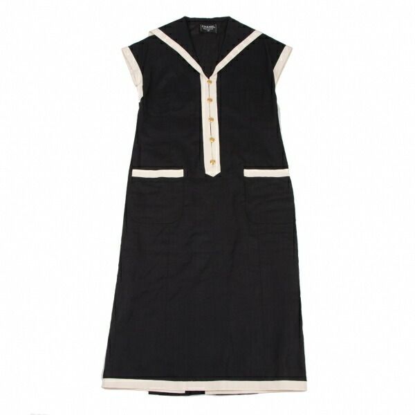 シャネルCHANEL ココボタンセーラー ワンピース 黒オフM位