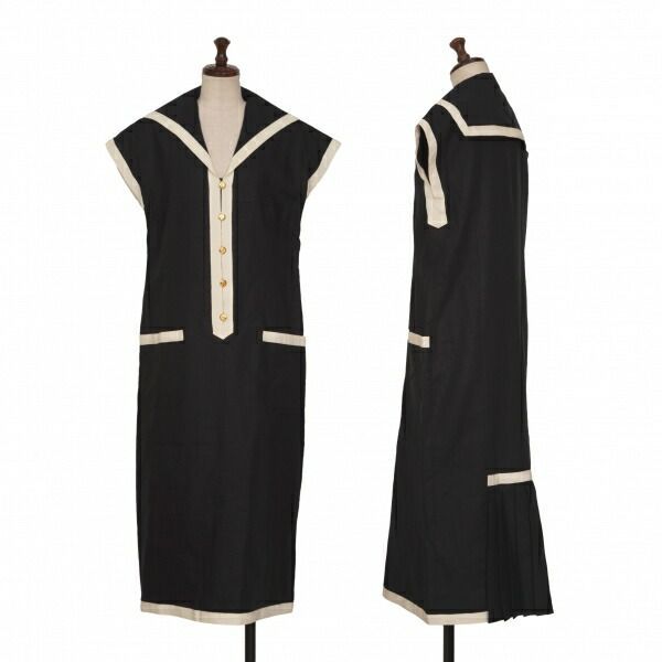 シャネルCHANEL ココボタンセーラーカラーワンピース 黒オフM位