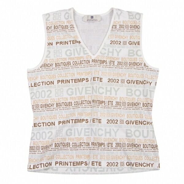 ジバンシィGIVENCHY ロゴプリントVネックタンクトップ オフ茶緑L