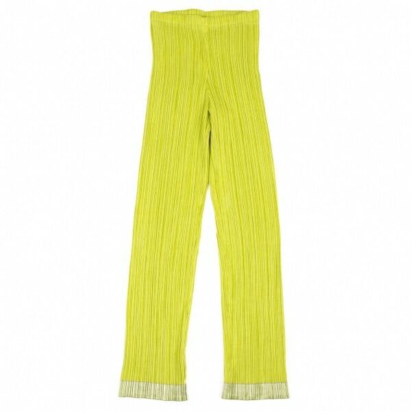 イッセイミヤケISSEY MIYAKE 裾切替プリーツパンツ 黄緑M位 - メルカリ