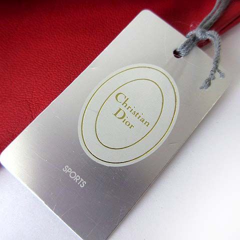 クリスチャンディオール Christian Dior レザーグローブ 手袋 5本指 本革 ラムレザー 羊革 刺繍 装飾 22 cm レッド 赤 黒 ブラック