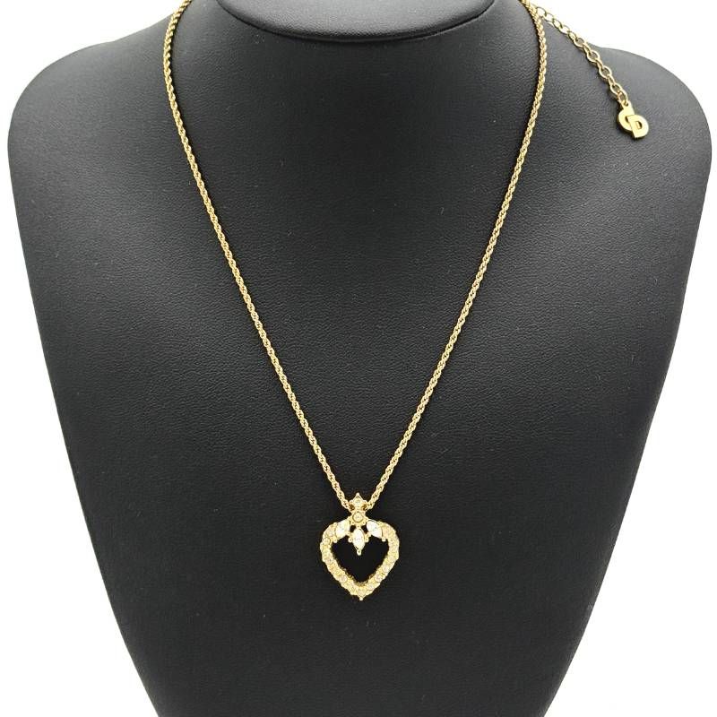 【美品】 クリスチャンディオール ハート ラインストーン ネックレス 美品 Dior ハート ラインストーン ネックレス ゴールド クリスチャン