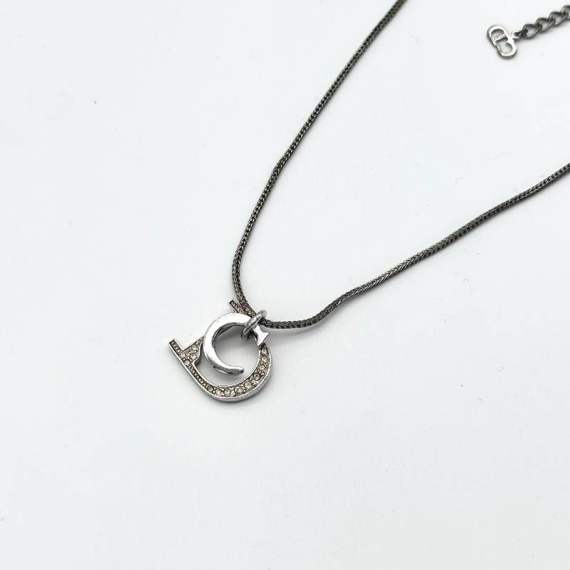 美品 Dior CDロゴ ラインストーン ネックレス シルバー クリスチャン