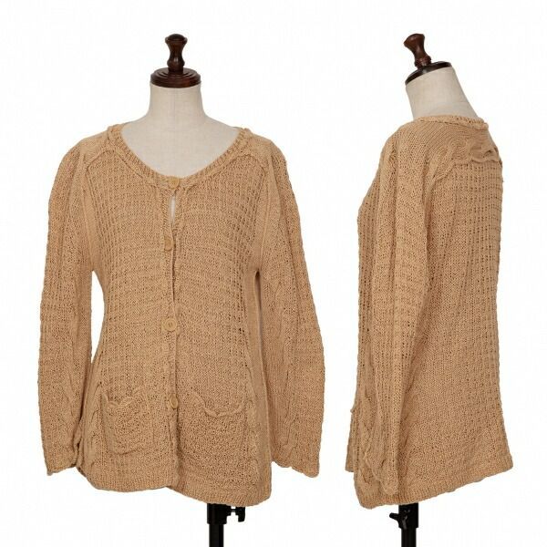 プランテーションPlantation コットンカギ編みニットカーディガン ベージュM
