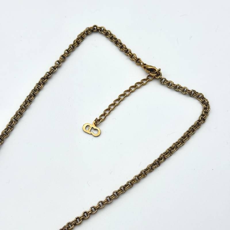美品 Dior CDロゴ ラインストーン ネックレス ゴールド クリスチャン