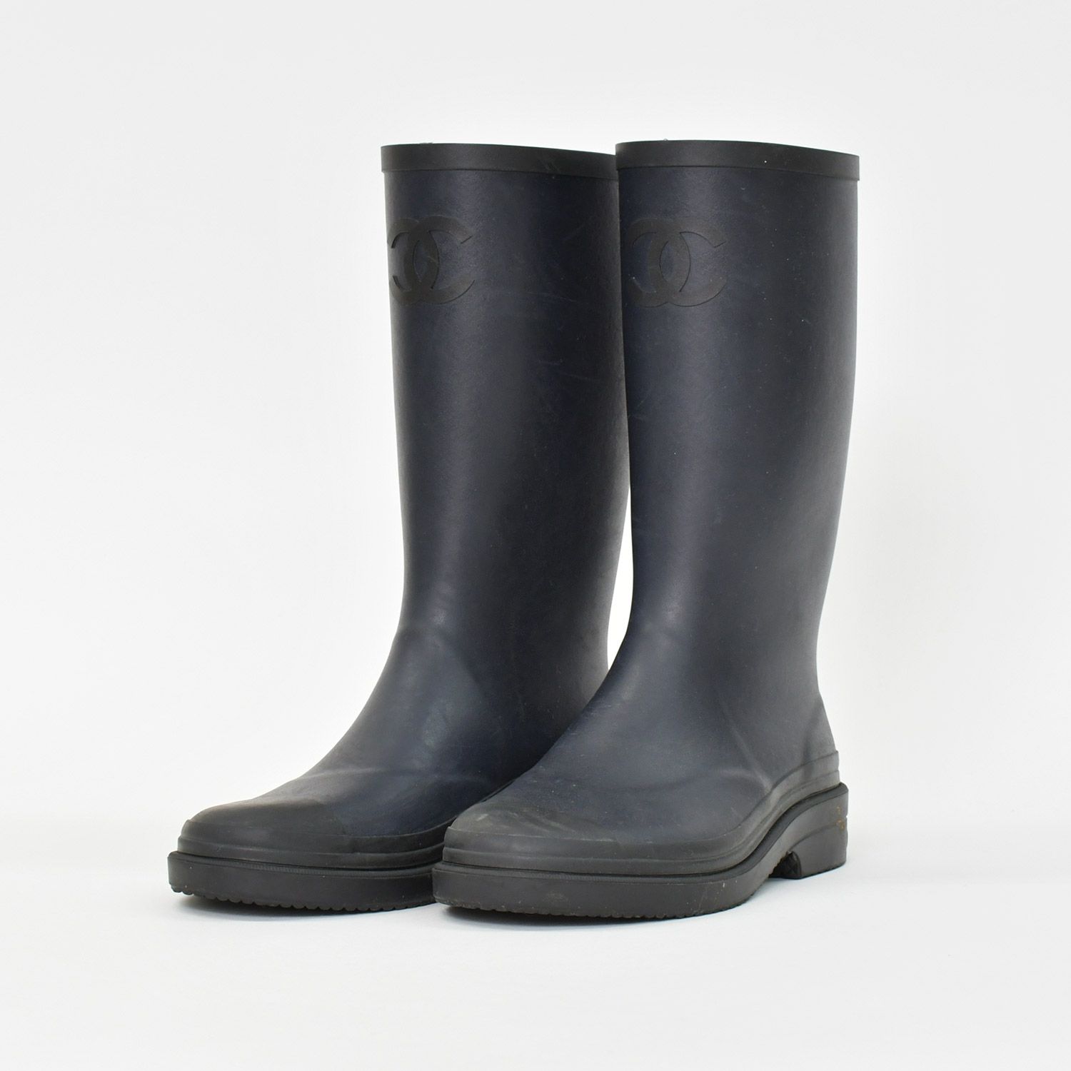 CHANEL シャネル レインブーツ ココマーク ロゴ ブラック ネイビー