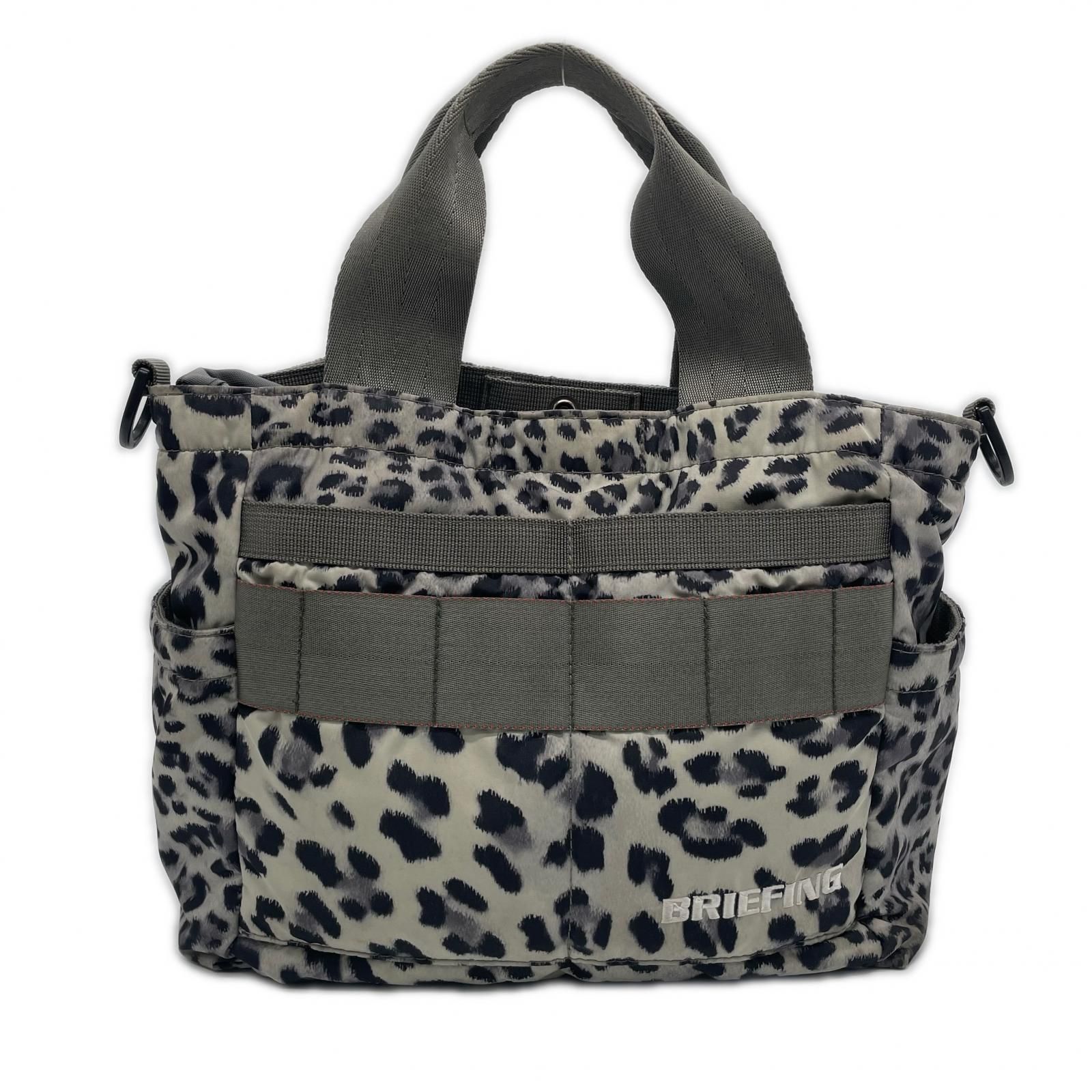 BRIEFING ヒョウ柄ラウンドバッグ 中古 ブリーフィング BRIEFING カートバッグ カーキ系 ヒョウ柄