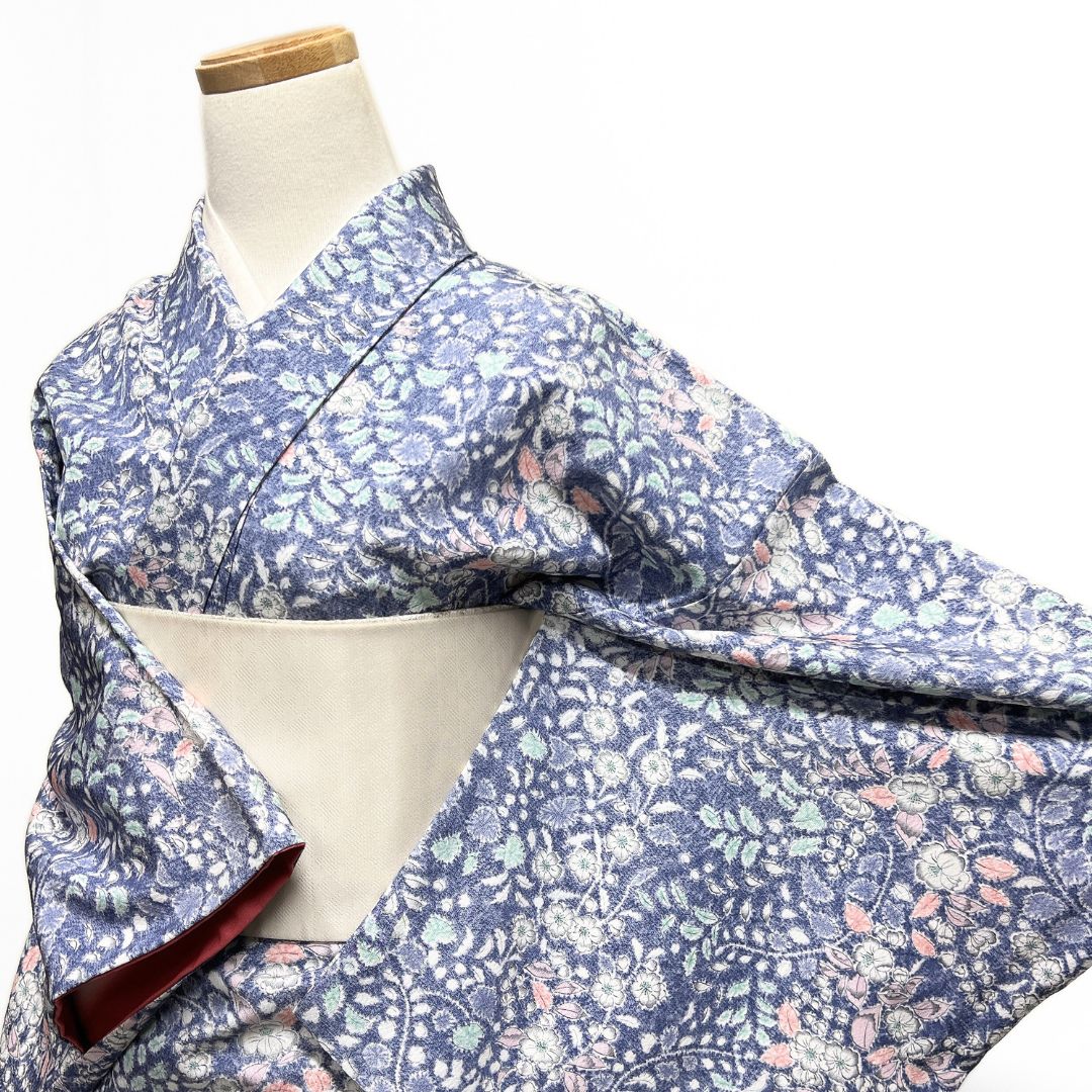 小紋 洗える着物 辻ヶ花 藤 椿 着物 122 b d ms