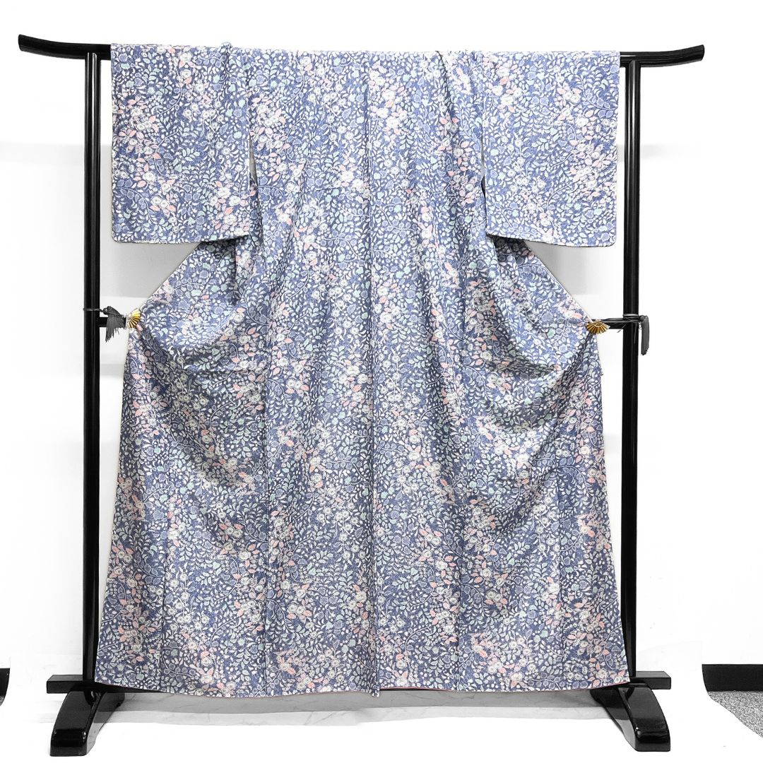 小紋 洗える着物 辻ヶ花 藤 椿 着物 122 b d ms