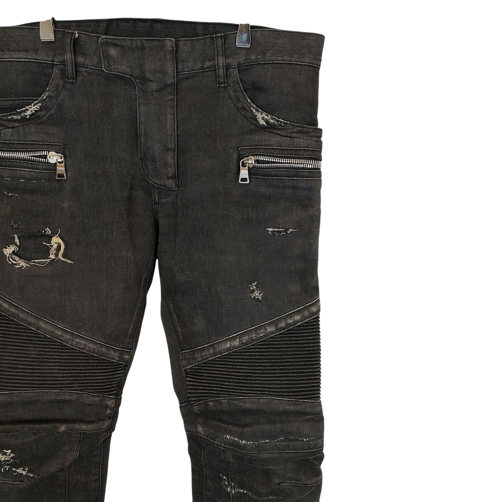 BALMAIN バルマン 16AW 蛇腹 ダメージ加工 バイカー デニムパンツ