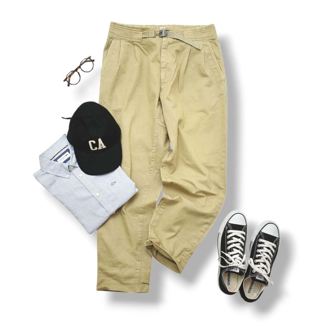 90 s 00 sヴィンテージ 日本製 ヘリーハンセン HELLY HANSEN HH RMC ツータック ミリタリー ワーク チノパン M ベージュ メンズ