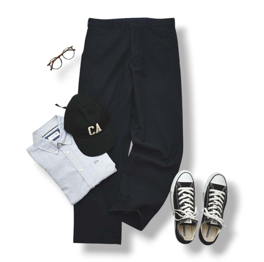 90 sヴィンテージ 日本製 パパス PAPAS コットン ストレッチ チノパンツ スラックス トラウザー 48 ネイビー メンズ トラッド カジュアル