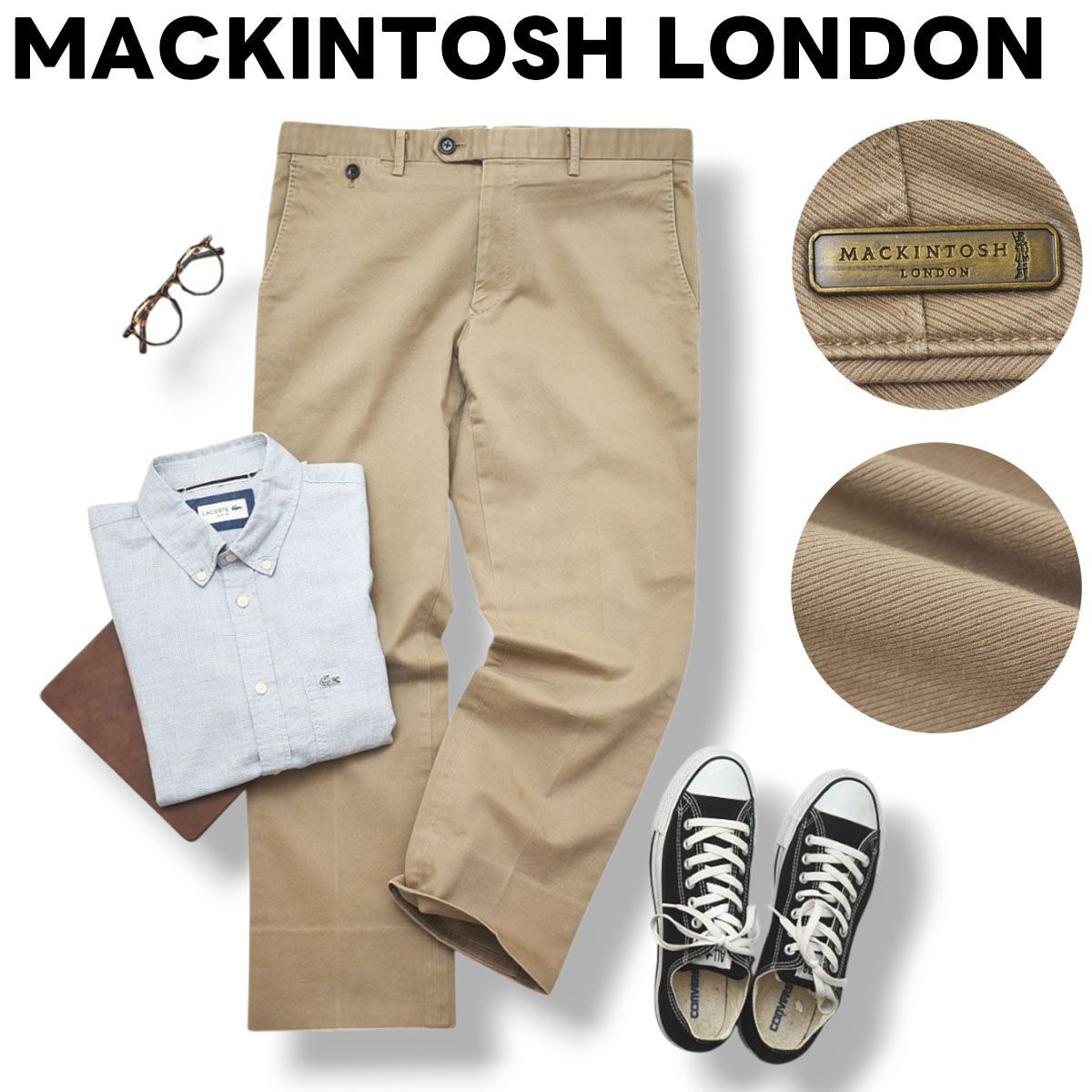 上品 マッキントッシュ ロンドン LONDON コットン ストレッチ ストレート チノパン スラックス トラウザー 94 ベージュ トラッド メンズ 男性用