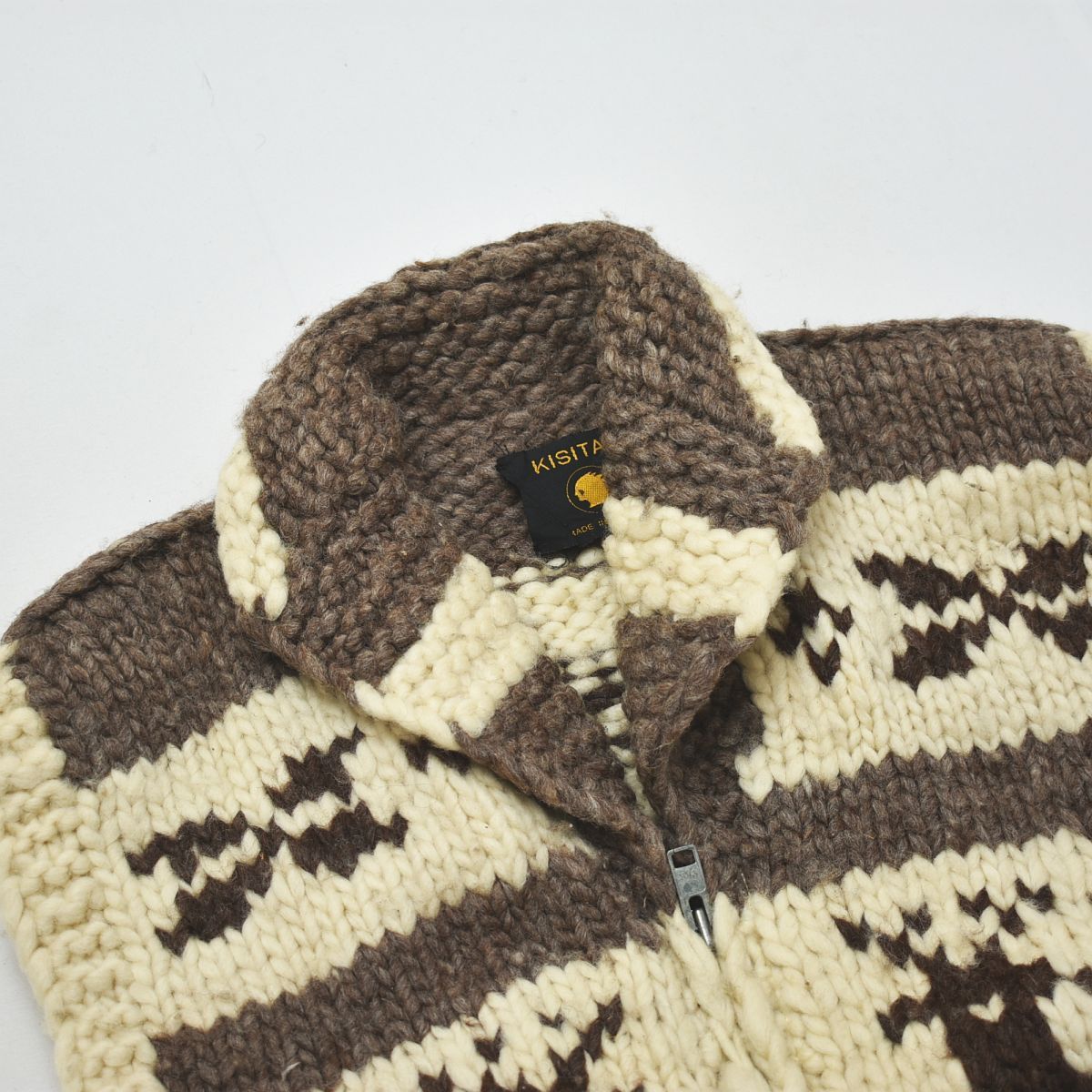 KISITAU カウチンベスト アイボリー×ブラウン　カナダ製 レア 神鳥 美品 KISITAU カウチンベスト アイボリー×ブラウン カナダ製 レア 神鳥 美品