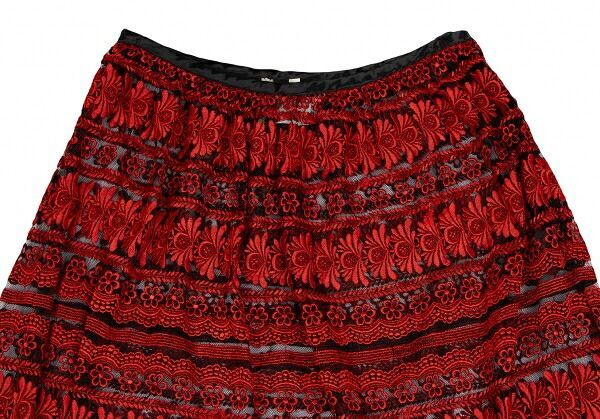 コムデギャルソンCOMME 節約 des GARCONS花柄刺繍シースルースカート 赤黒M