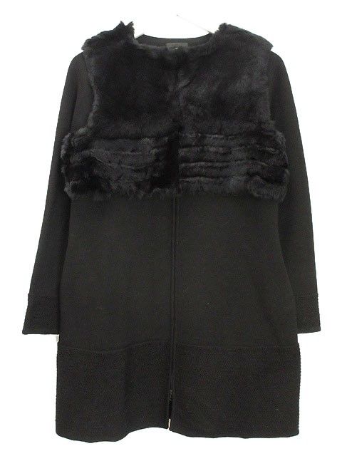 【中古】TO BE CHIC レッキスファー ジレ付き ジップアップ ニット ロングカーディガン 40 黒 ベスト アンサンブル トゥービーシック TO BE CHIC レッキスファー ジレ付き ジップアップ