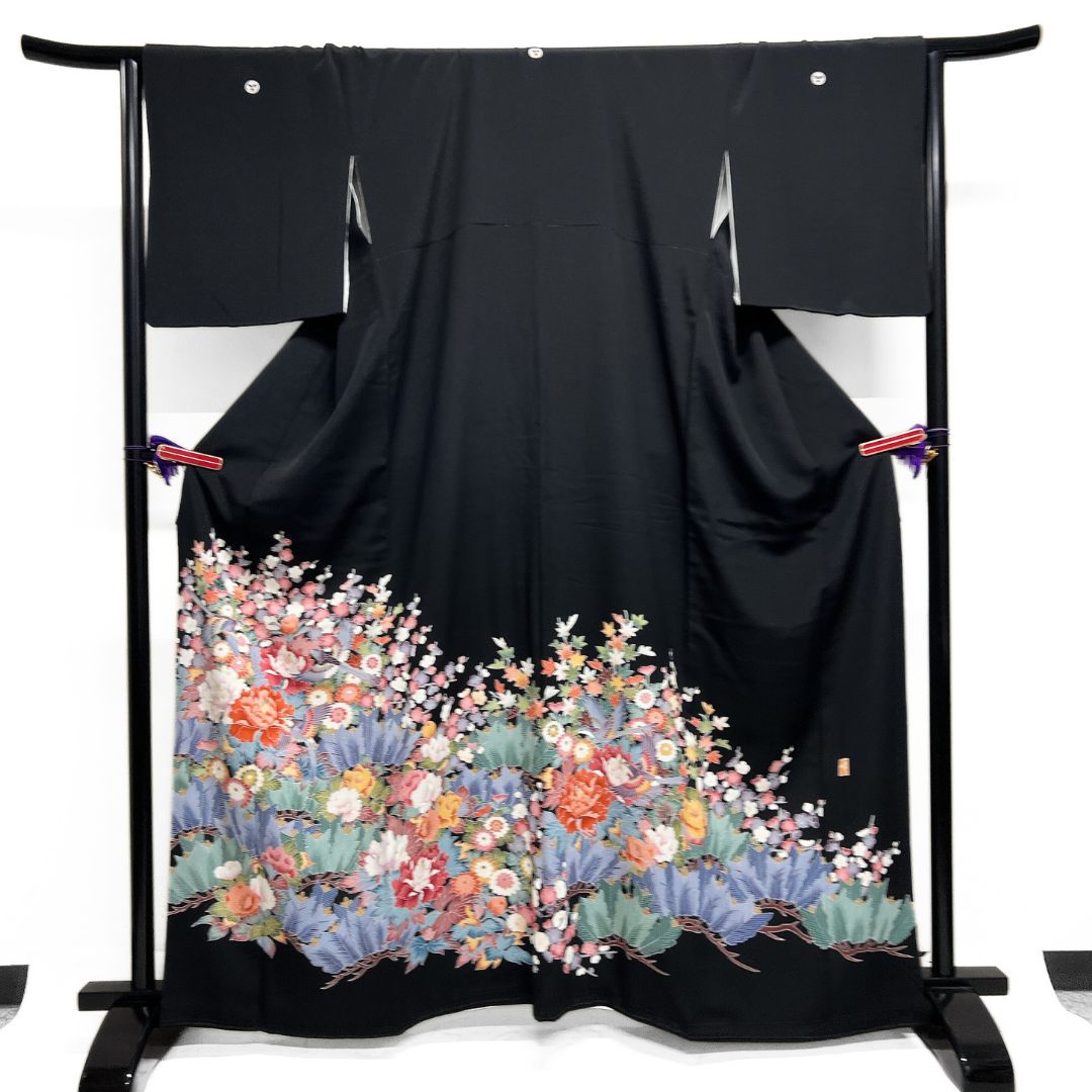 作家もの 黒留袖 京加賀友禅 鳥 花 松 五つ紋 着物 122b d ms - メルカリ