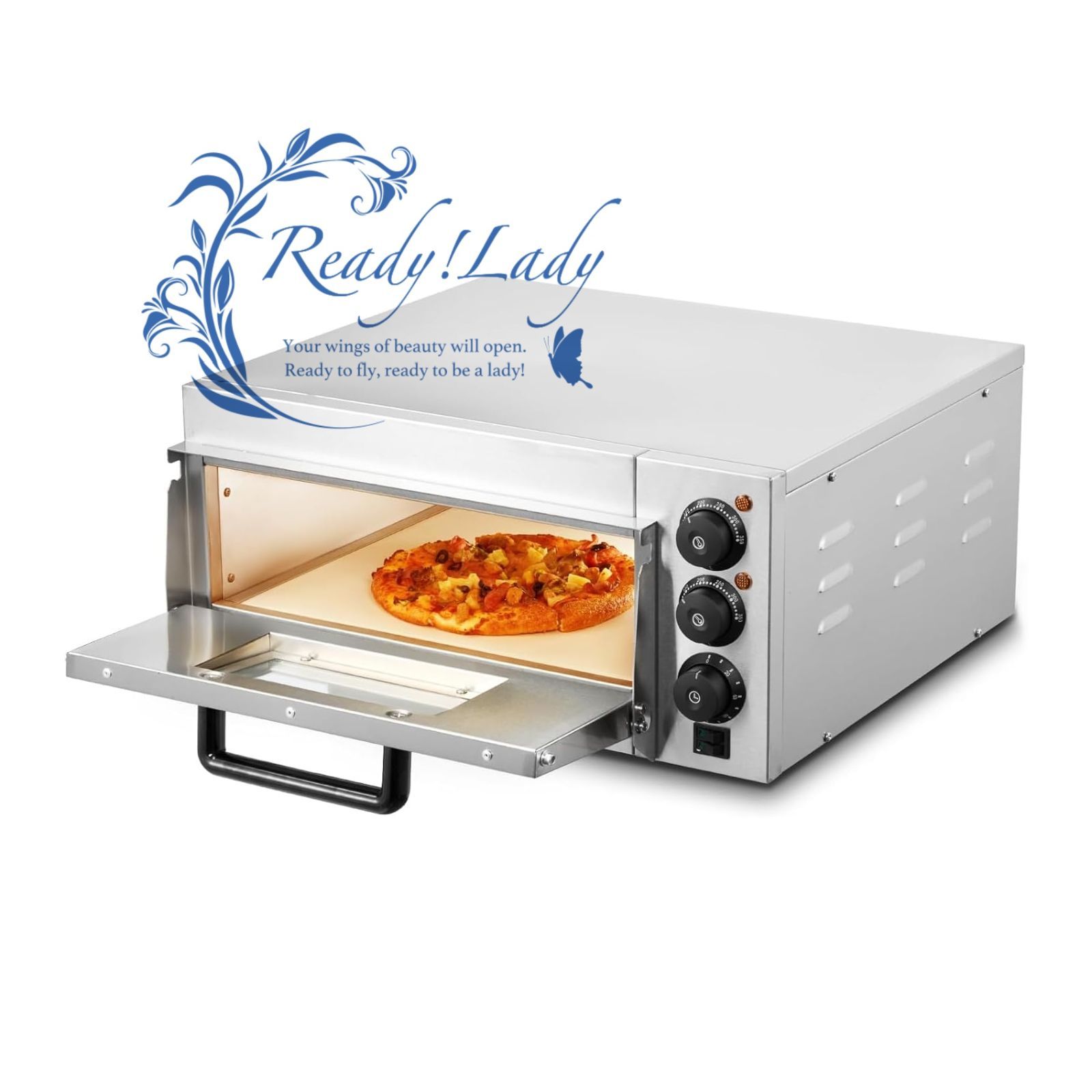 ピザオーブン 単層 業務用 コンベクションオーブン 家庭用 50 300℃調整 ピッツァオーブン 30分タイマー機能付 ピザストーン付 110 V 2000 W ステンレス鋼製 防錆性あり お手入れ簡単 パン エッグ
