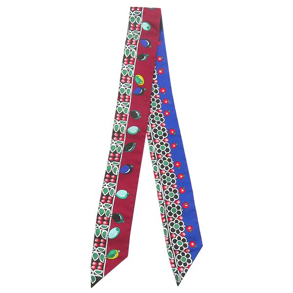 エルメス HERMES スカーフ ツイリー シルク ボルドー×ブルー×マルチ