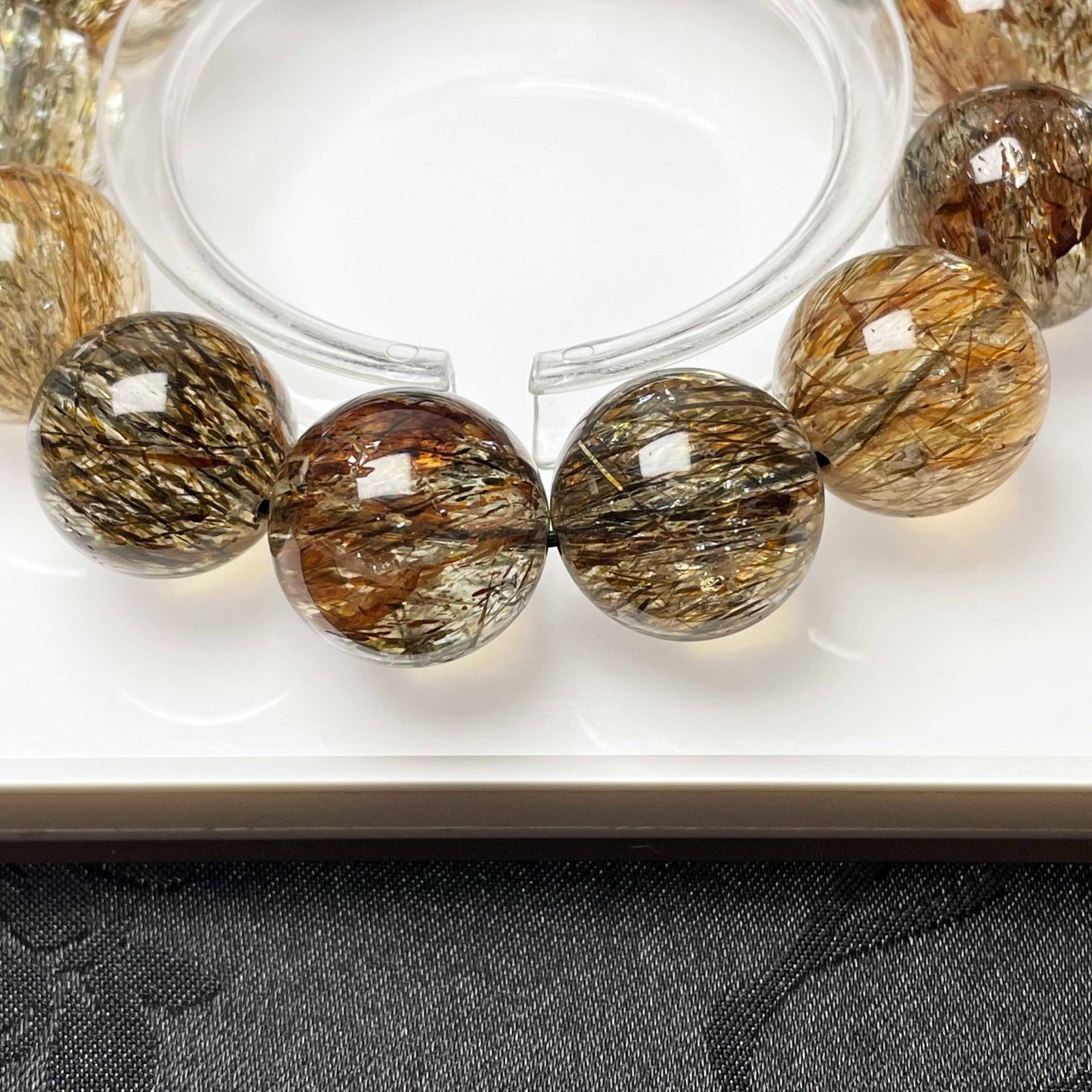 極上美品☆【80Aキラキラブラック＆ブラウンルチルクォーツ】☆ブレス