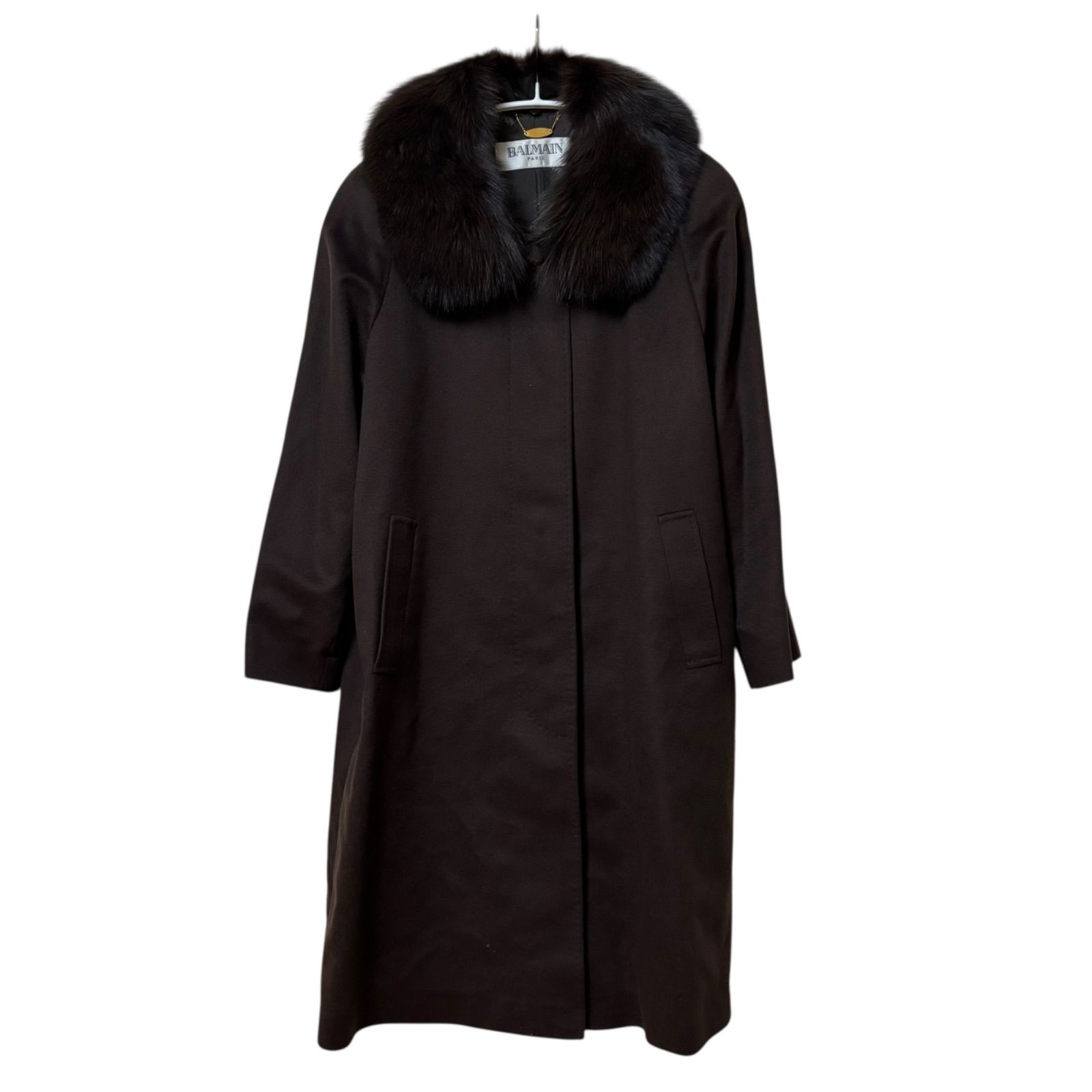 ZM1677 BALMAIN PARIS バルマン ロングコート カシミヤ100%ファー襟