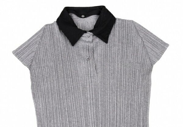 プリーツプリーズPLEATS PLEASE ファブリックプリント襟着脱ポロシャツ