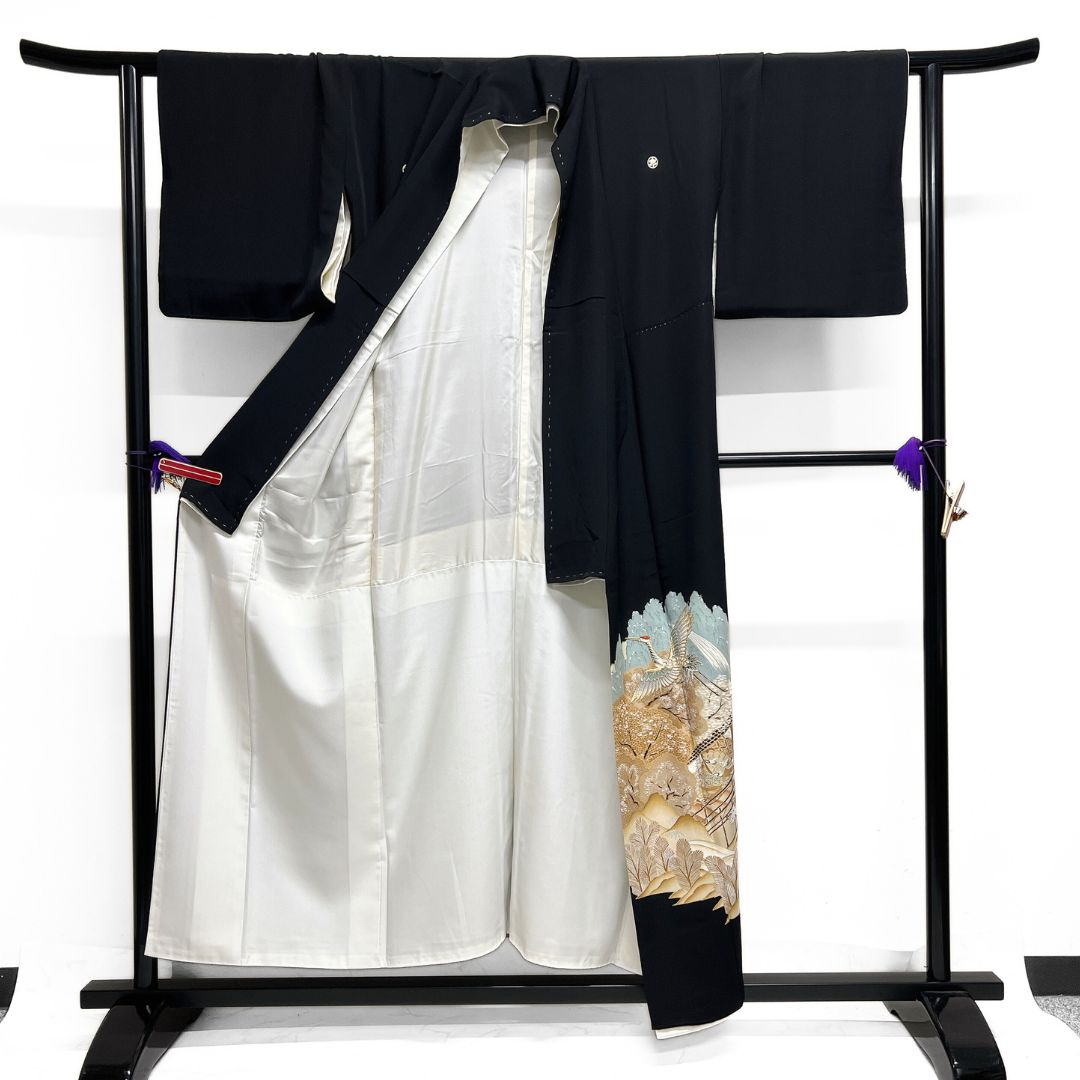 黒留袖 刺繍 鶴 風景 屋敷 菊 松竹梅 菖蒲 着物 122 b d ms