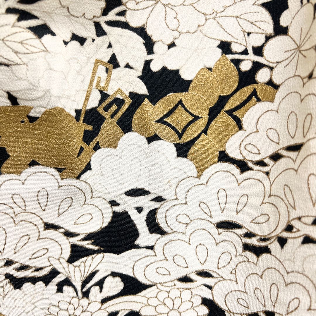 黒留袖 金駒刺繍 金彩 鶴 葵 宝尽くし 波 松竹梅 着物 122b d ms