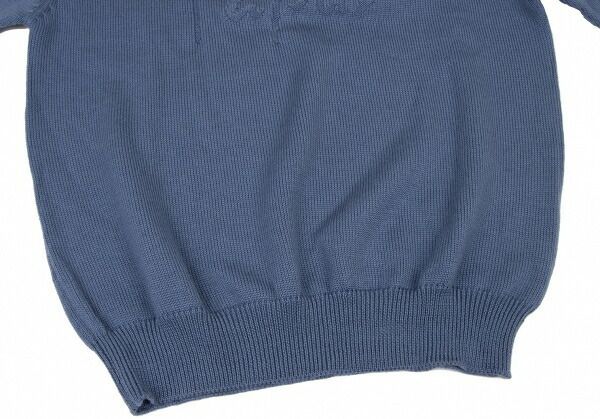 パパスPapas ロゴ織りクルーネックニットセーター 青L位 割引