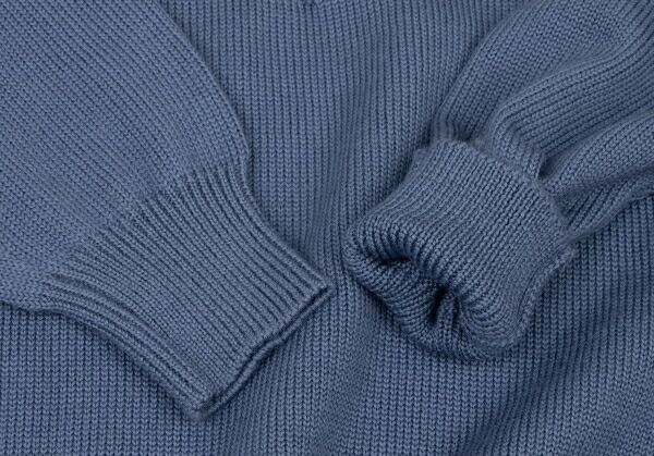 パパスPapas ロゴ織りクルーネックニットセーター 青L位 割引