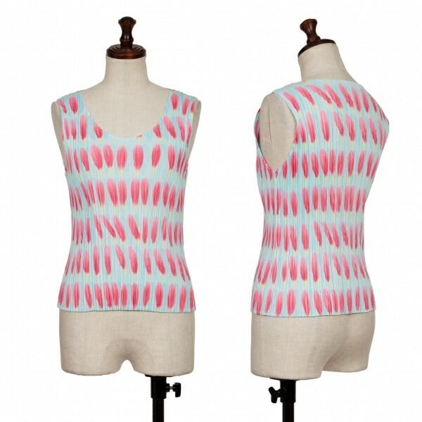 プリーツプリーズPLEATS PLEASE フェザープリントプリーツタンクトップ