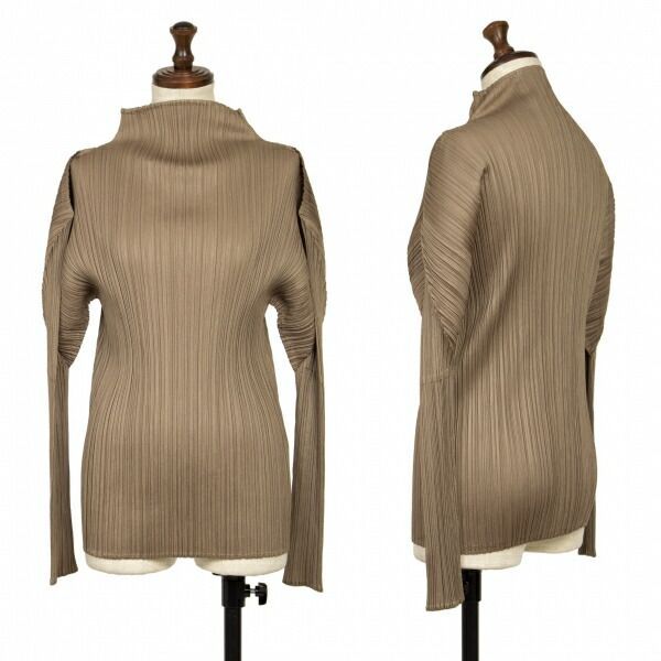 プリーツプリーズPLEATS PLEASE プリーツハイネックカットソー ベスト 茶3