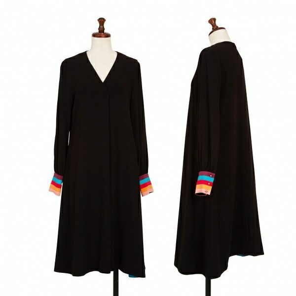 ポールスミスPaul Smith 袖マルチカラーVネックワンピース 黒マルチ38