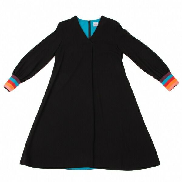 ポールスミスPaul Smith 袖マルチカラーVネックワンピース 黒マルチ38