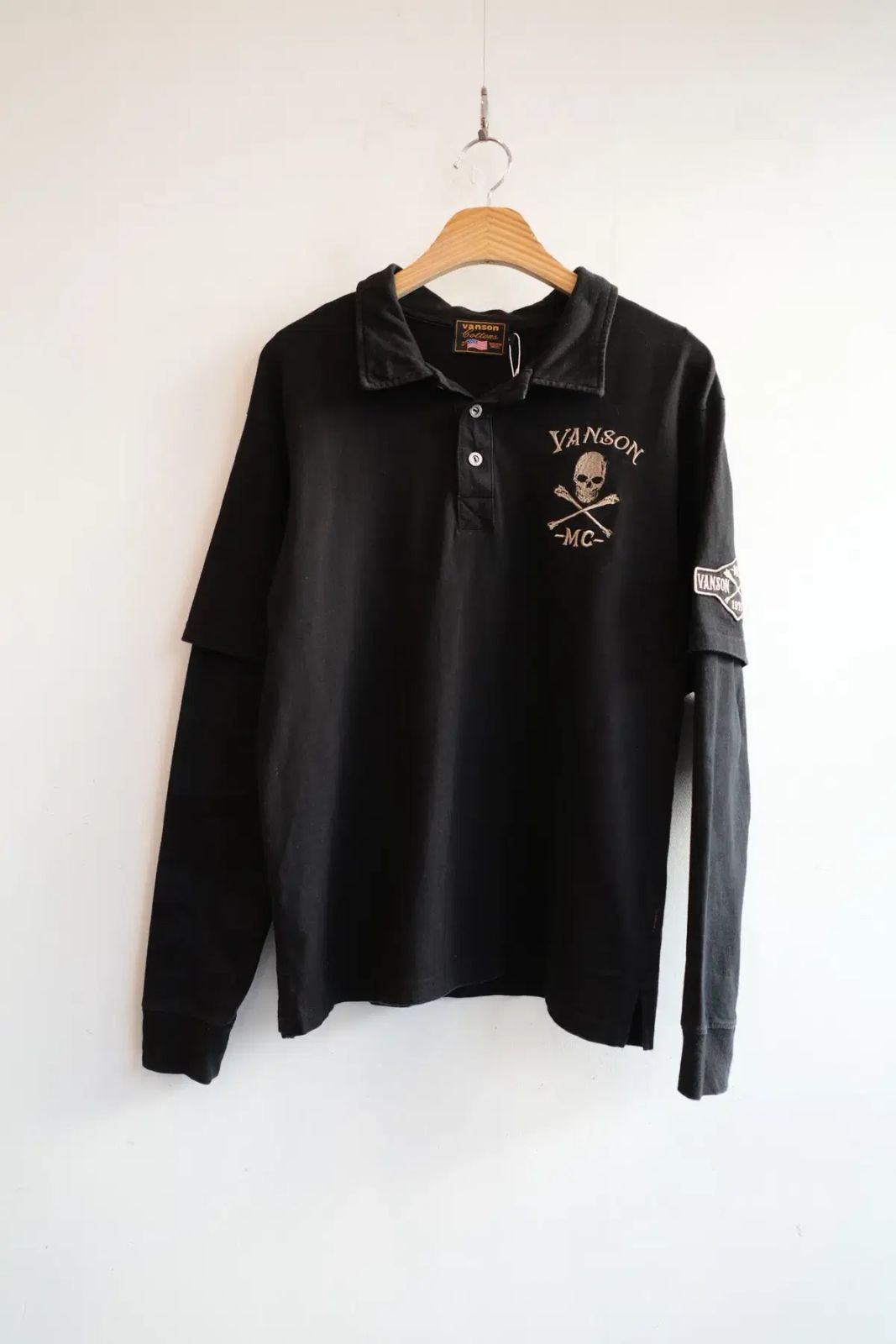 VANSON 밴슨 スカル刺繍 レイヤード ロングスリーブ