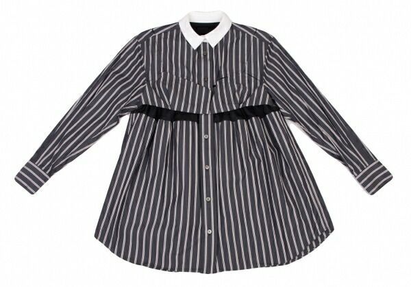 サカイsacai コットンポプリンカッティングストライプシャツ 紺茶白1