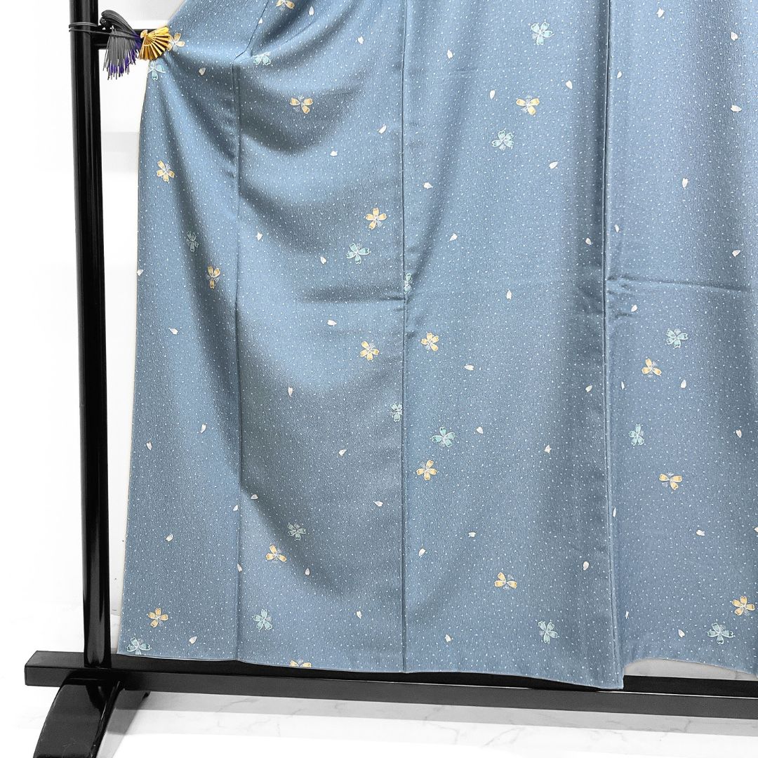 小紋 洗える着物 桜 花びら ライトブルー 着物 122b d ms - メルカリ