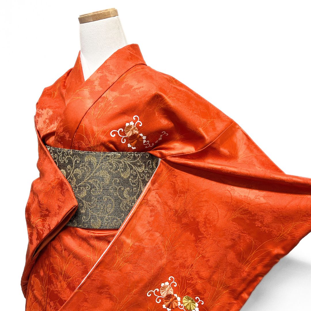 付け下げ 刺繍 菊花 葦 紋無し 着物 122 b d ms