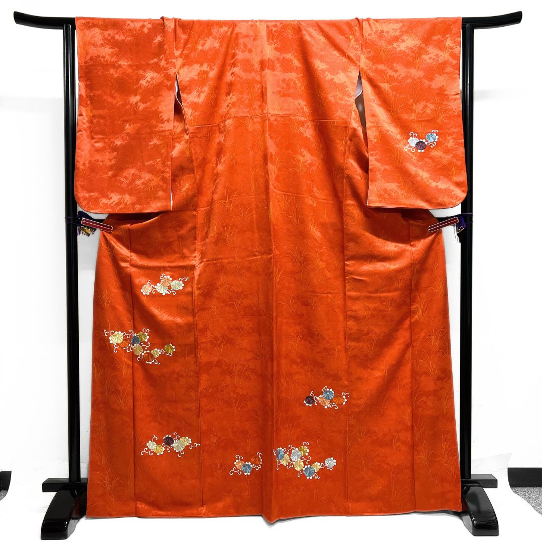 付け下げ 刺繍 菊花 葦 紋無し 着物 122 b d ms