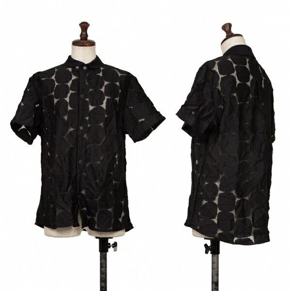 ワイズY's ドットメッシュラウンドカラー半袖シャツ 黒2 - メルカリ