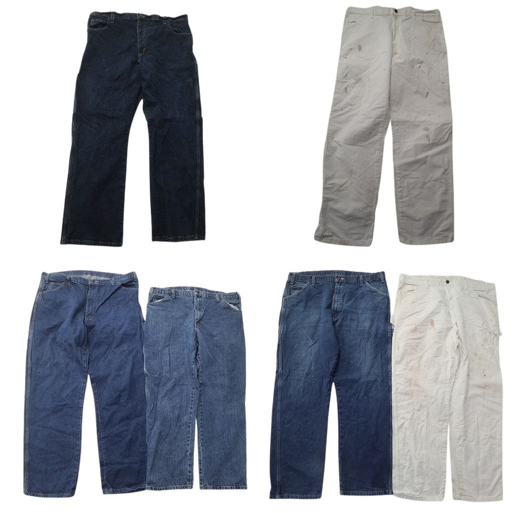 古着卸 まとめ売り ディッキーズ Dickies ペインターデニム パンツ 6枚セット メンズ 40 |38 白 ブラック ワーク 古着 ND0109