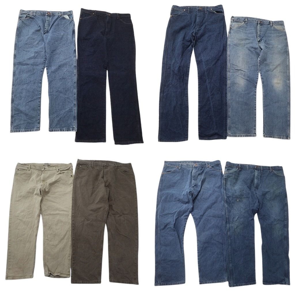 古着卸 まとめ売り Wrangler ラングラー デニム パンツ 8枚セット メンズ 44 |42 |40 ベージュ インディゴブルー 古着 ND0128