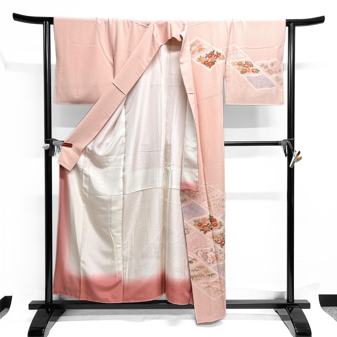  付け下げ 絞り 金彩 松竹梅 菊 桜 牡丹 芝草 青海波 着物 122 b d ms 訪問着 付け下げ 着物